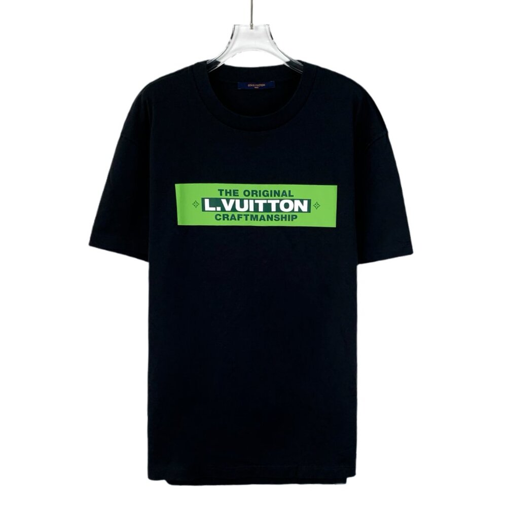 DM0336 Louis Vuitton black logo lettering printed cotton round neck short sleeve